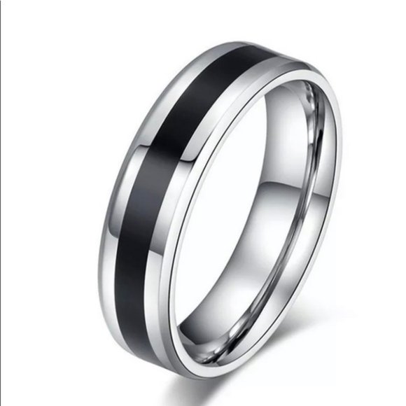 Black Titanium Band Stainless Steel Ring - Picture 2 of 2